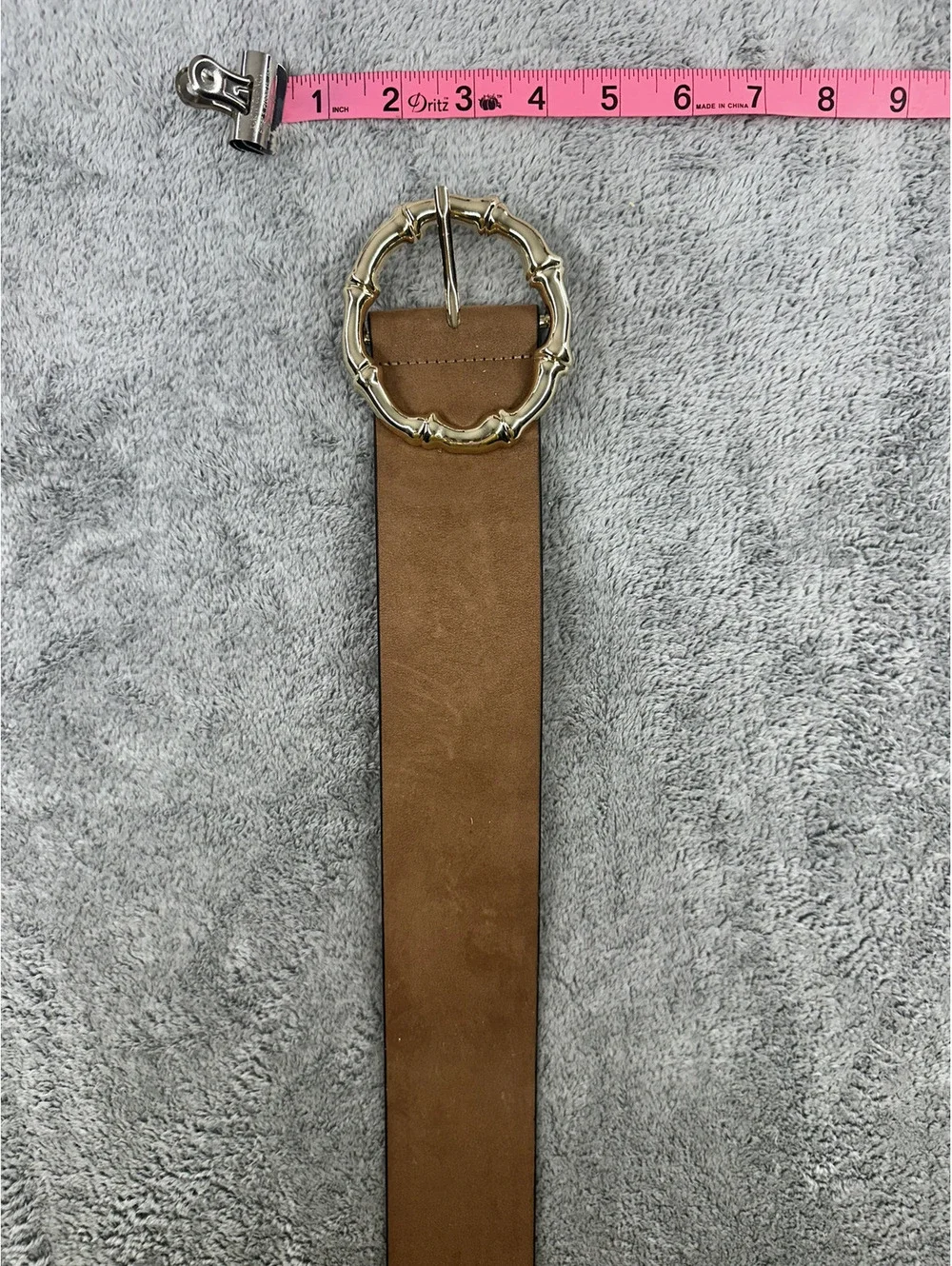 H&M Wide Brown Faux Suede Belt with Gold Bamboo Style Buckle